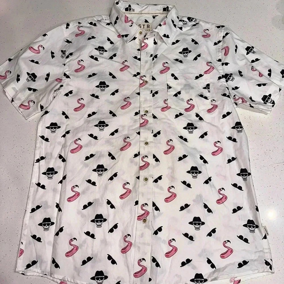 VSTR Men’s short sleeve button down Skulls Flamingos Shades graphics L - Picture 1 of 6